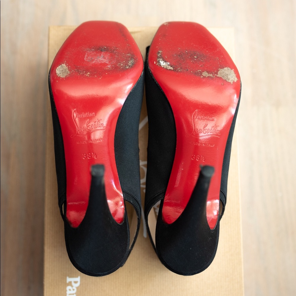 Classic Christian Louboutin Black Satin Bow Pumps
